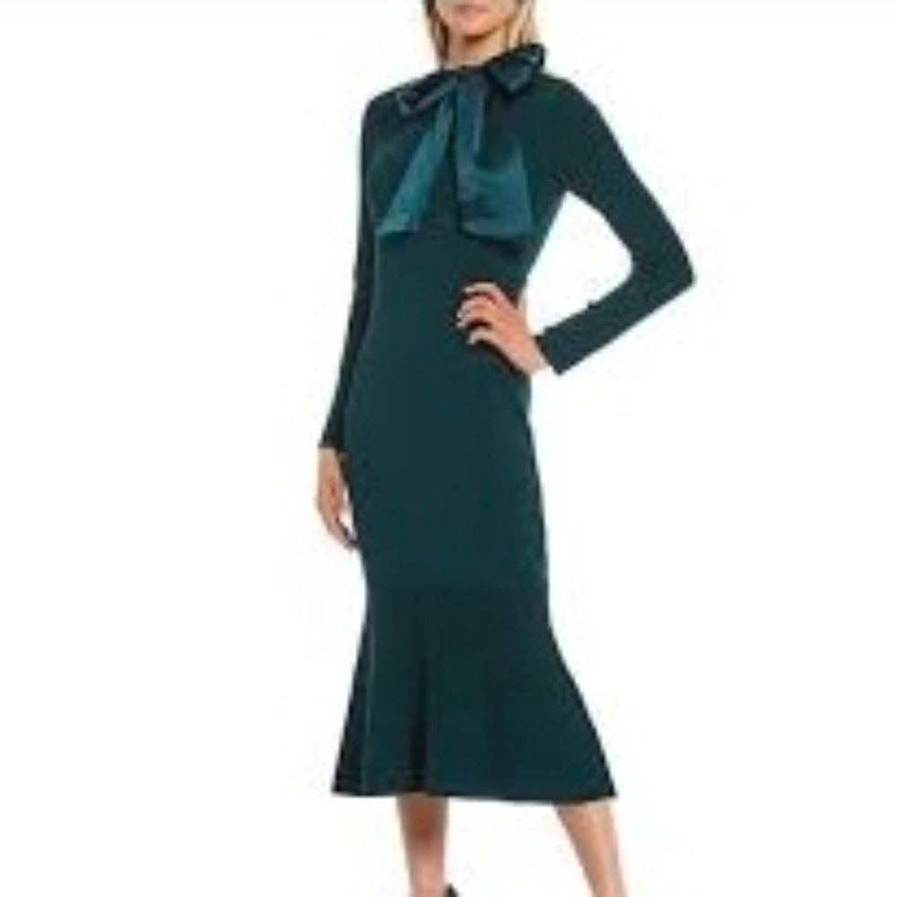 Like New Antonio Melani Bow Long Sleeve Dress Bodycon Womens Sz Med Green